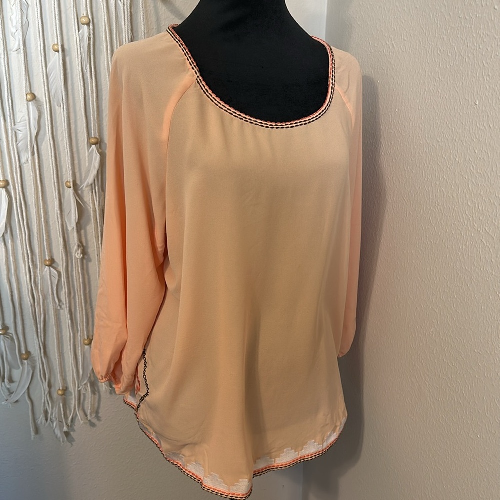Ariat Peach Embroidered Trim Blouse